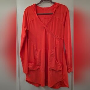 Athleta Chi Hoodie Tunic | Size Medium | Bright Coral Red LIKE NEW